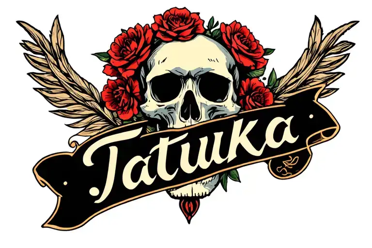 The skull and the "Tatuka" inscription tattoo design idea