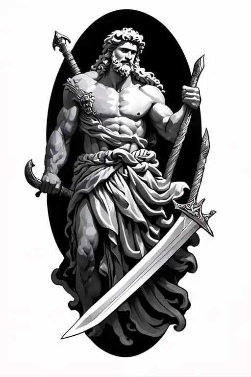 Zeus & warrior wielding a sword tattoo design idea