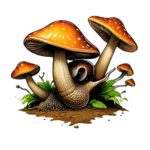 snails mushrooms growing tattoo design idea