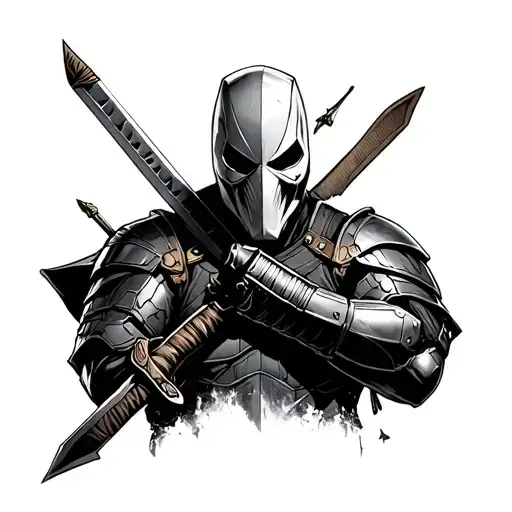 Deathstroke villain with sword and armor tattoo design idea