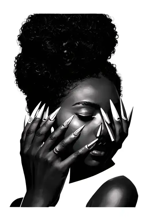 hear no evil see no evil speak no evil 3 black women Afrocentric long pointy nails  tattoo design idea