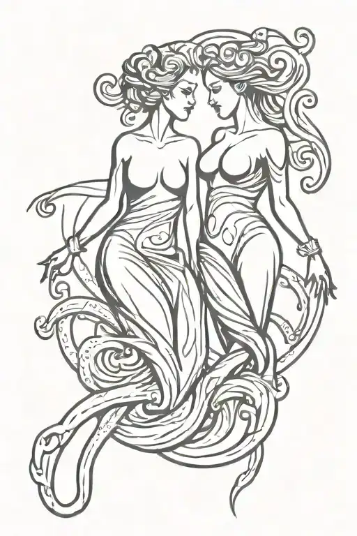 Gemini and Aquarius who pour water tattoo design idea