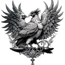 Phoenix perched on a ornemental scale balanced tattoo design idea