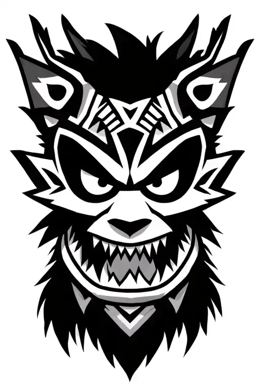 crash bandicoot's aku aku in aztec style tattoo showcasing tattoo design idea