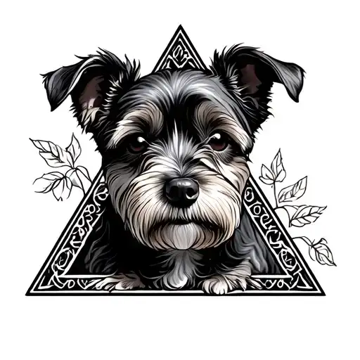 dog truffle in a triangle tattoo design idea