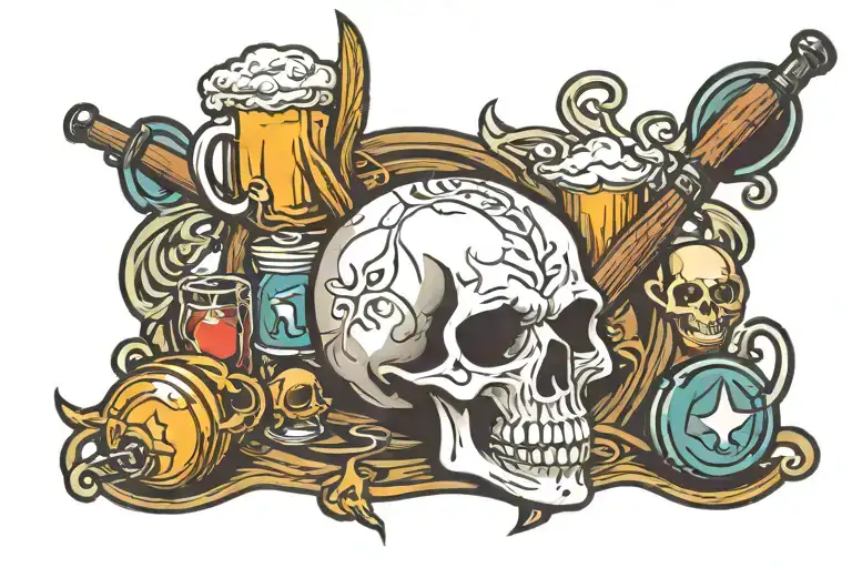 skull billiards or beer tattoo design idea