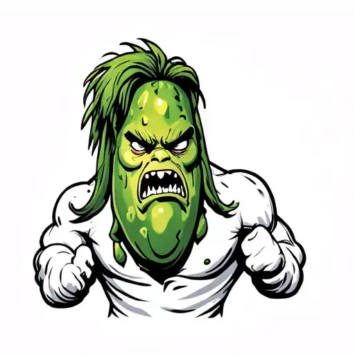 Angry pickle with a mullet tattoo design idea