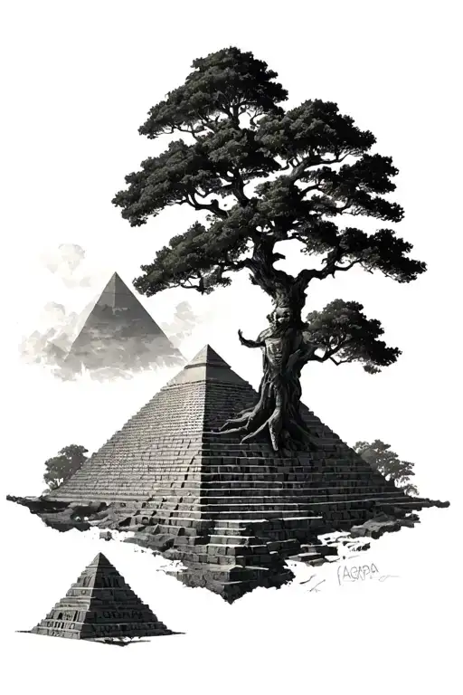 Agripa pantheon with a pyramid and a tree  tattoo design idea