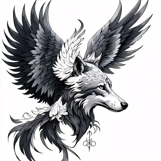 phoenix and wolf sleeve tattoo tattoo design idea