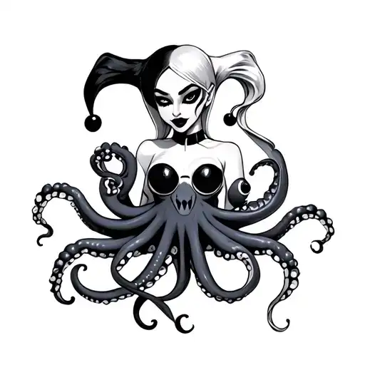 harley quinn holding octopus holding tattoo design idea
