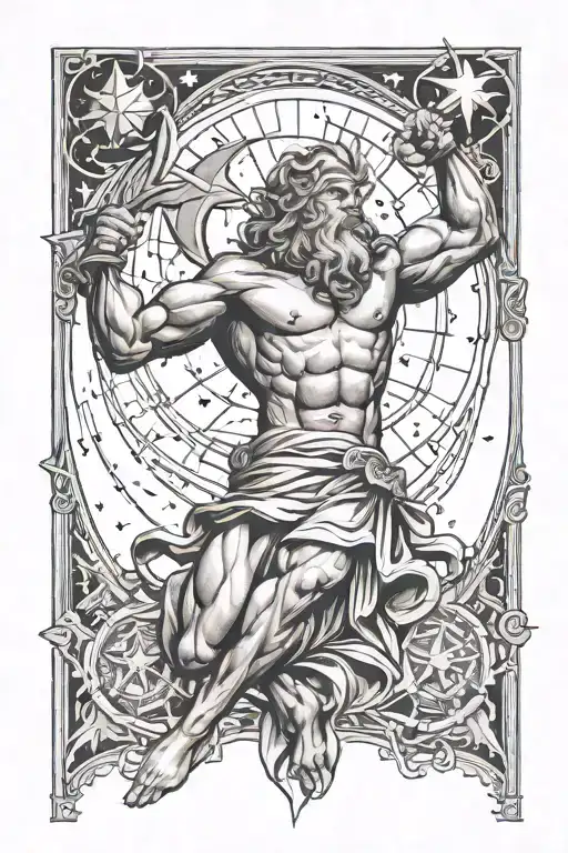 God Atlas holding up stars tattoo design idea