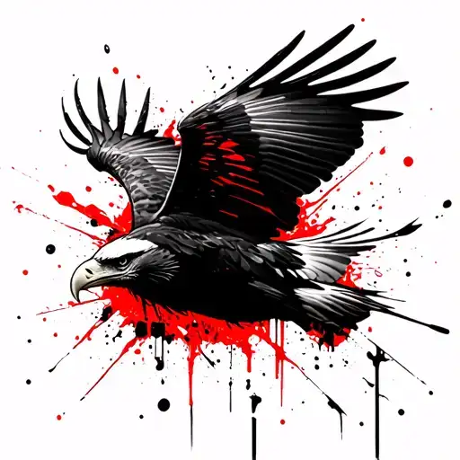 Eagle flying, trash polka style tattoo design idea