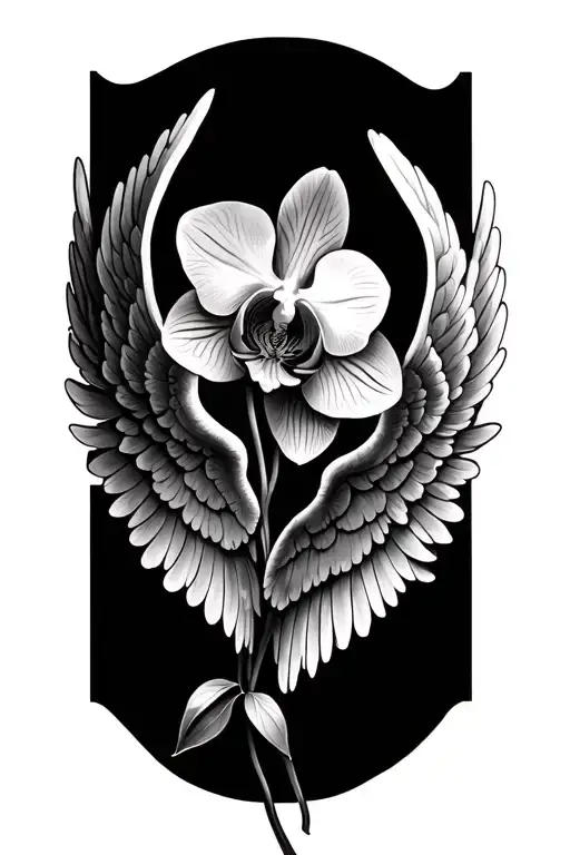 orchid and angel wings tattoo design idea