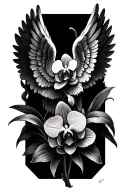 orchid and angel wings tattoo design idea