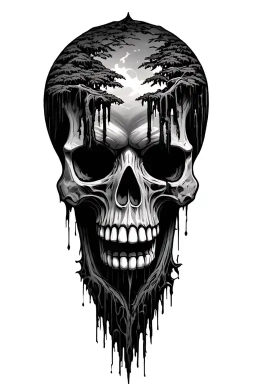 swamp trees small skulls in tree growing tattoo design idea