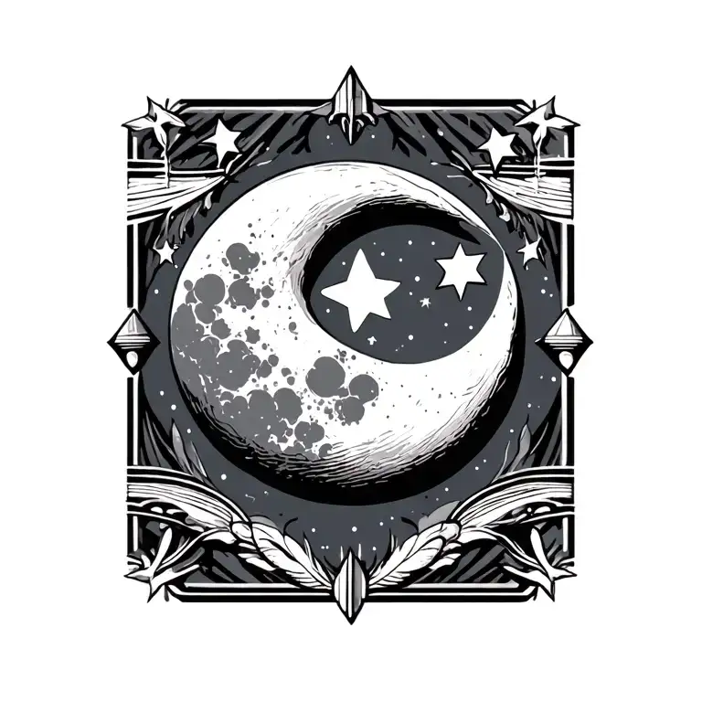 Moon with 4 stars in art deco style  tattoo design idea