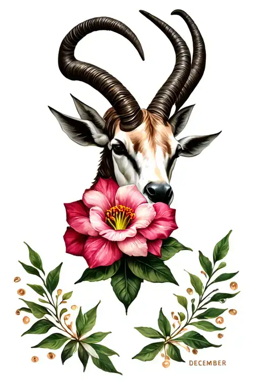 flower birth month december with capricorn zodiac sign tattoo design idea