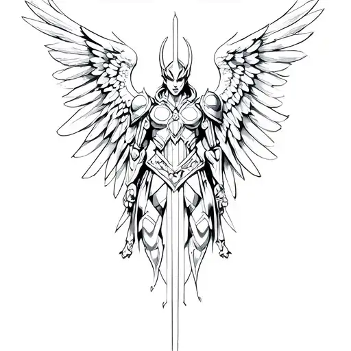 Archangel, wings, and armor tattoo design idea