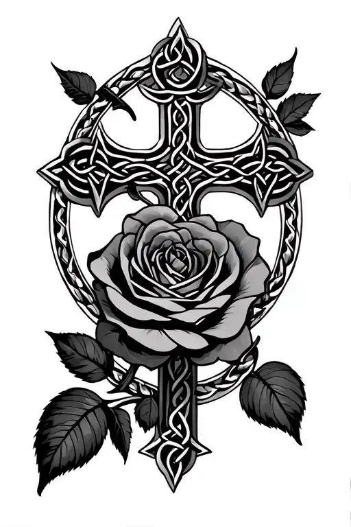 Celtic cross and rose back ground tattoo design idea