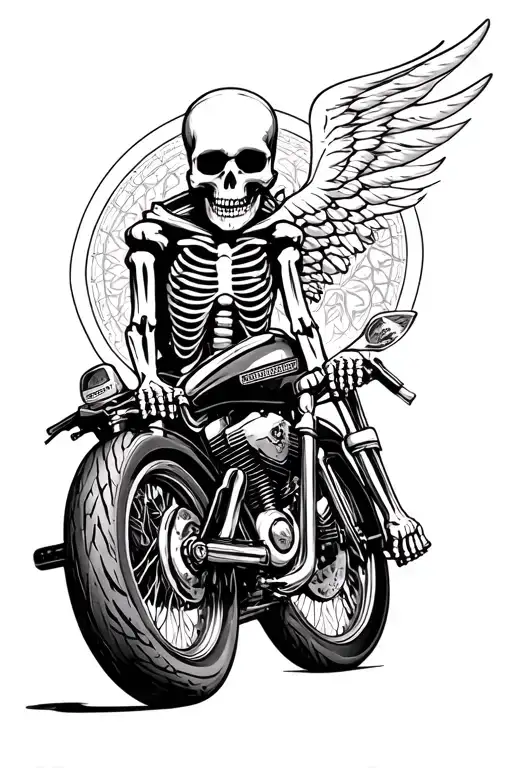 Skeleton on a Harley Davidson motorcycle tattoo design idea