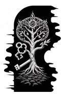 representative of the 4 elements (water, earth, wind, fire) with a Celtic tree of life and a soil key and a key tattoo design idea