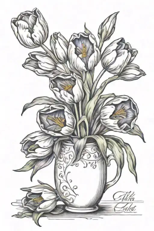 Ella, april birth month, 1995 tulips, love, time tattoo design idea