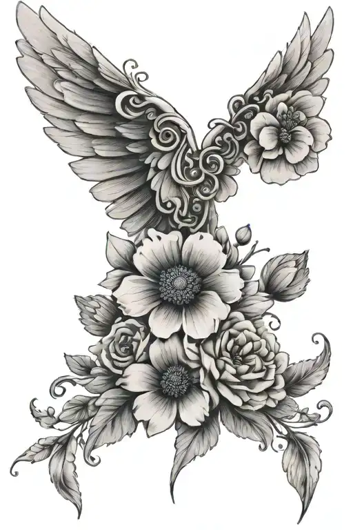 angelwings w anemone flower tattoo design idea