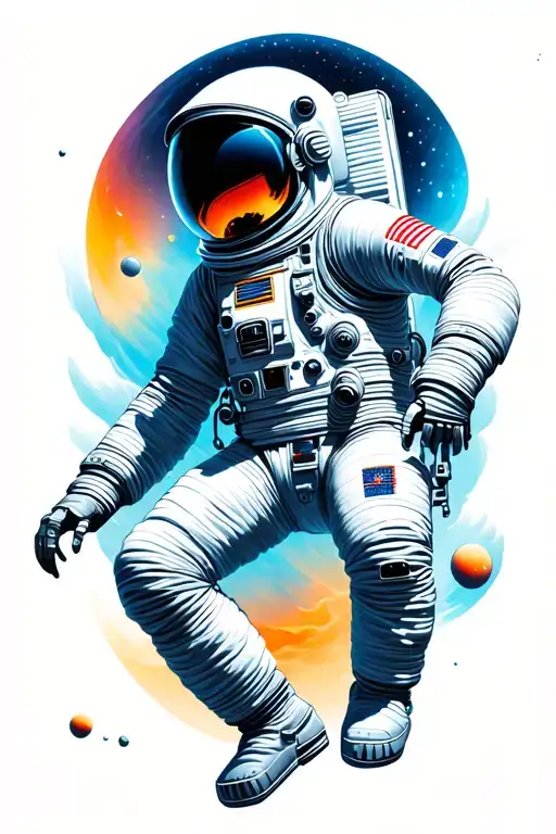 astronaut floating in space tattoo design idea
