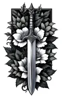 sword and flower intertwined tattoo design idea