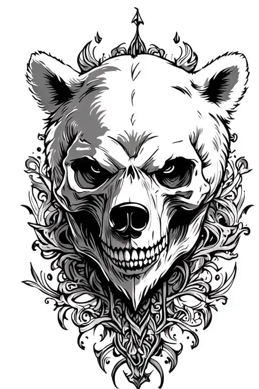 white bear head with skull tattoo design idea