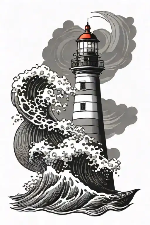 lighthouse with waves crashing tattoo design idea