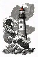 lighthouse with waves crashing tattoo design idea
