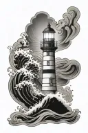 lighthouse with waves crashing tattoo design idea