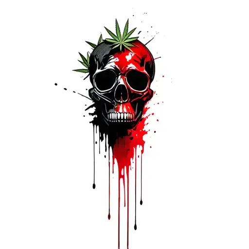 composition,skull with gas mask,marijuana leaves in the background,dripping blood tattoo design idea
