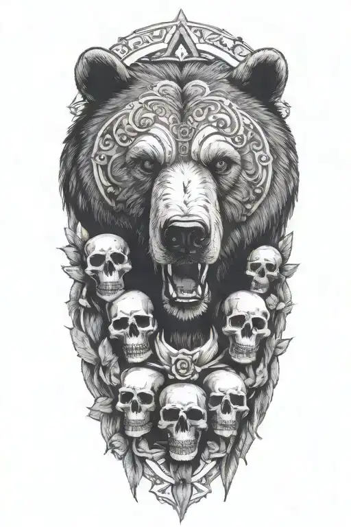 bear face and skulls surrounded tattoo design idea
