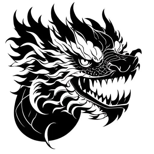 Make me a stencil of the anime style Japanese dragon head for a blackwork tattoo tattoo design idea