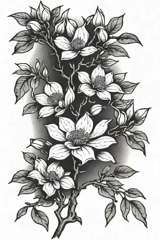magnolia tree branches tattoo design idea