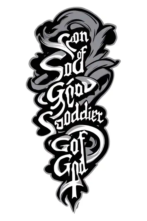 god "son of god, soldier of god" written along tattoo design idea