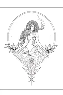 oo sleeve - geometric, traditional, back and greyMountains, lake, Medusa, woman smoking, lilys, thunderbird, sun, moon  tattoo design idea