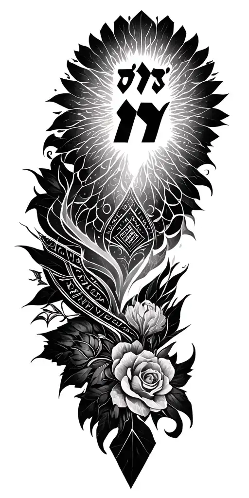 geometric filler Christian with some Hebrew scripture tattoo design idea