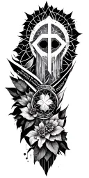 geometric filler Christian with some Hebrew scripture tattoo design idea