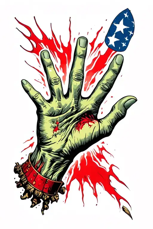 Upwards zombie hand missing index and middle finger tattoo design idea