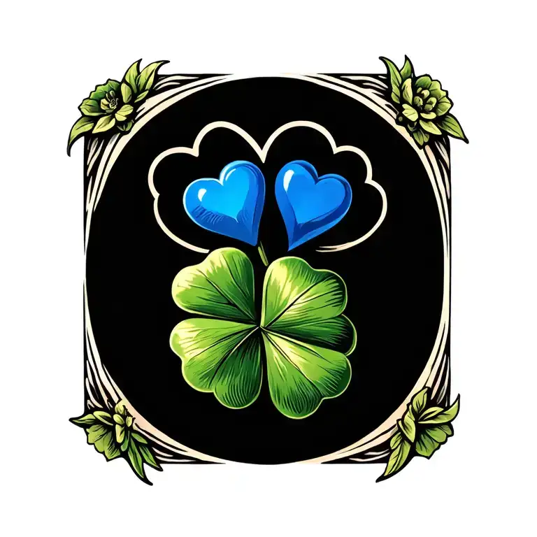 4 leaf clover with blue hearts in the leaves tattoo design idea