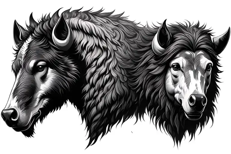 wolf heaf horse head buffalo head look like mountains tattoo design idea