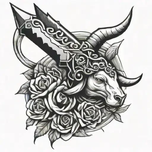 dagger, female, Taurus zodiac symbol tattoo design idea