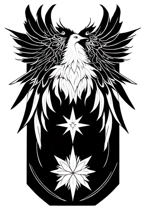 Rectangle + Star + Mandala + Phoenix together Combine tattoo design idea