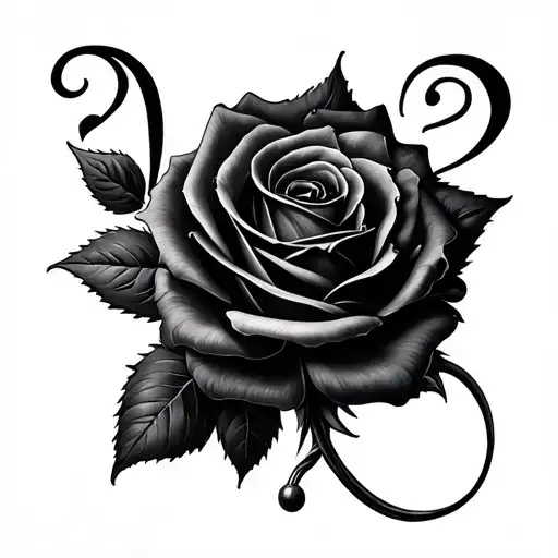 question mark and black rose intertwined tattoo design idea