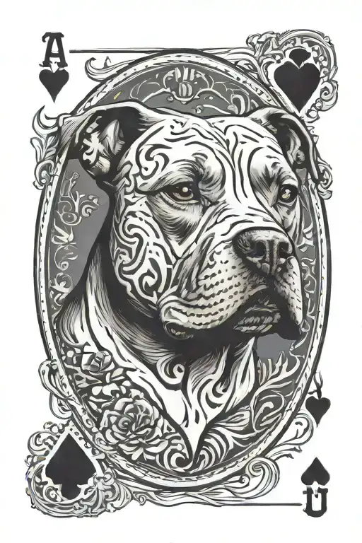 Ace of hearts card with paw pitbull dog print tattoo design idea