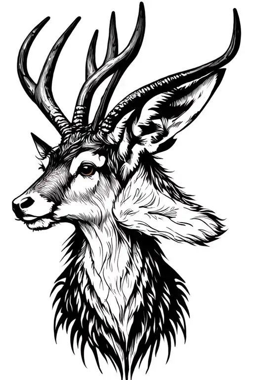 Profile jackalope with thin and sharp horns tattoo design idea