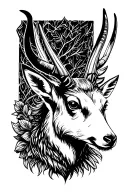 Profile jackalope with thin and sharp horns tattoo design idea